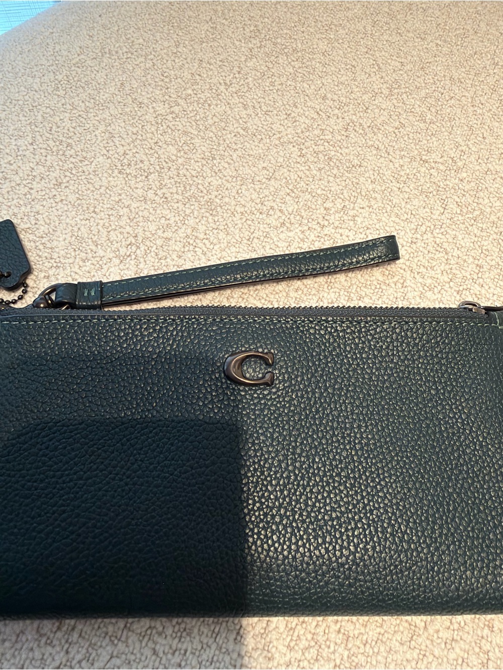 Coach Pebbled Leather Wristlet in Deep Green with Removable Strap